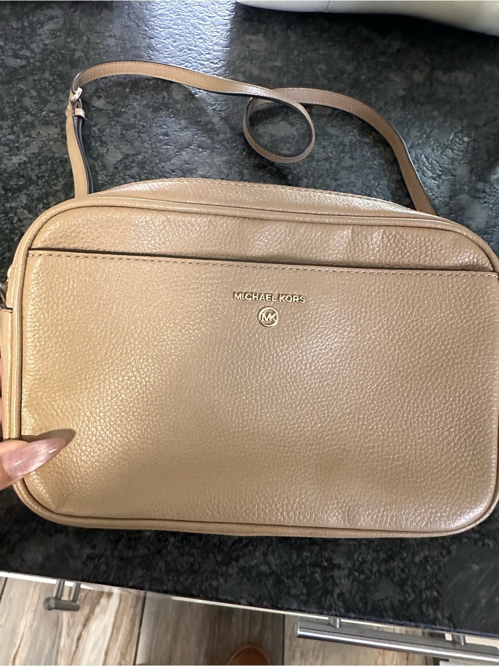 Michael Kors Taupe Pebbled Leather Crossbody Bag